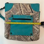 Vintage Maurizio Taiuti Italian Leather Teal/Newspaper Print Handbag Purse Blue Photo 11