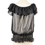 FROKEN SOT Blouse Black White Polka Dot Ruffles Sheer Top Retro Small Rockabilly Photo 7