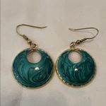 Elegant Gold and Teal Swirl Earrings Green Photo 1