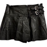WETHEWEARWHAT Black Faux Leather Buckle Pleated Mini Skirt Size 6 Photo 0