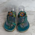 Spring Step  Size 39 8 US Bajan Turquoise Floral Sandal Slide Thong Leather Photo 2