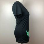 Nike Dri-Fit Tee XS V-Neck Swoosh Logo Black Blue Neon Short Sleeve T-Shirt Photo 2