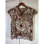Faherty  Boho Peasant Cottage Ruffle Top Womens‎ Medium Floral Henley Cap Sleeve Photo 1