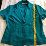 Studio I 2000s teal turquoise Blue button-up fitted blazer top blouse Measurement in pics Photo 5