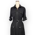 Sharagano Black Front Zip Dress with Cinch Waist Belt Cuffed Sleeves Size 4 Photo 4