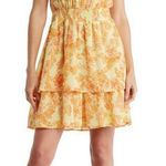 Collective Concepts Womens Floral Smocked Waist Halter Dress Yellow Medium NWOT Photo 0
