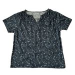 L.L. Bean Petite Floral Print Short Sleeve Top Navy Blue Size Medium Petite Photo 0