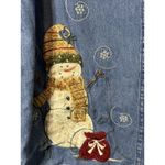 Snowman Jean Shirt Endless Design Women’s Medium Winter Tree Blue Button Down Photo 1