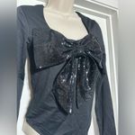NWT Cupcakes and Cashmere Black Sequin Glitter Bow Long Sleeved Cute Bodysuit Photo 2