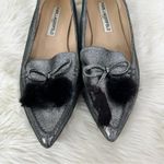 Karl Lagerfeld  Dalli Bow Pom Pom Metallic Silver Pointy‎ Flats Size 6.5 Photo 4
