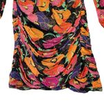 Rixo Golden Floral Mini Dress Size XS Ruched Stretch Silk Long Sleeve Retro Art Photo 3