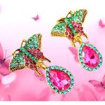 Butterfly Earrings Rhinestones Drop Dangle Crystal Accents Art Deco Festive New Purple Photo 6