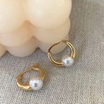 18K Gold Plated White Pearl Hoop Earrings for Women,Pearl Earrings Photo 0