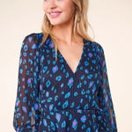 Sugar Lips  "Neon Carnival" Blue and Pink Leopard Print Chiffon Wrap Blouse Photo 0