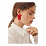 Red Double Flower Drop Earrings Gold Center Statement Summer Beach NWOT Photo 12
