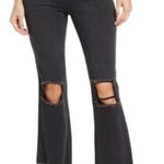 Avec Les Filles Cropped Flare Jeans 26 Distressed Raw Hem black Wash Denim Photo 0