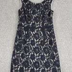 DKNY Jeans Lace Dress Womens 4 Black Faux Leather Trim Cotton Blend Sleeveless Photo 0