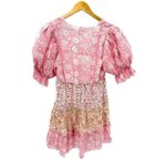 Saylor ‎ Leigha Mini Dress S Pink Patchwork Puff Sleeve Tiered Boho Cottagecore Photo 4
