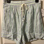 Caslon  Striped Green and Blue Drawstring Linen Shorts NWT Small Photo 0