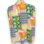 Fate Blouse Patchwork Print Tie Neck Size Large Rayon Sleeveless Padded Shoulder Green Photo 6