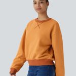 Halara  Round Neck Long Sleeve Orange Fleece Casual crewneck Sweatshirt Photo 1