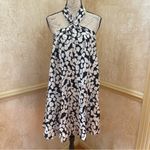 Mango  Black And White Floral Print Halterneck Swing Lightweight Dress Size 10 Photo 4