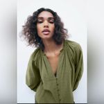 ZARA Olive Embroidered Button-Up Blouse Size XS Photo 2