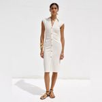 ZARA NWT Pique Dress- Sz Small in Oyster White, Sleeveless and Gold Buttons Photo 5