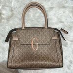 Guess  Rectangular Logo Brown Skinny Satchel Purse Handbag Photo 0