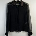Chloé Chloe Size S 4 Blouse Black Semi Sheer Button Up Metallic Copper Sequin Collar Photo 1