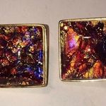 YSL Yves Saint Laurent Iridescent Red Pink Gold Tone Earrings Photo 0