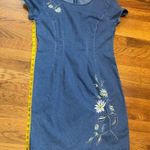 Robbie Bee Vintage 90s Women 10 Floral Embroidered Short Sleeve Denim Jean Dress Photo 6