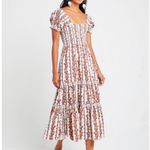 O.P.T Daphne Smocked Puff Sleeve Tiered Floral Midi Dress Size XS Cottagecore White Photo 1