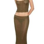 Danielle Guizio NWOT GUIZIO SLINKY RIB KNIT MIDI SKIRT IN FOREST GREEN Photo 0