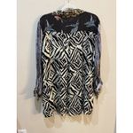 John Mark  Mix Print Patched Button Front Tunic Blouse Top Size 1X Roll Tab Photo 3