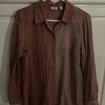 LOGO By Lori Goldstein LOGO Lori Goldstein small Shell Button Tunic Top‎ Red Plaid Long Sleeve Womens Photo 0