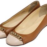 J.Crew Nora leather cap toe ballet flat with chain pink & brown Sz 6.5 Italian Photo 1