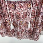 Lucky Brand ‎ Boho Peasant Top Size S Paisley Tassel Hippie Beach Vacation Boho Photo 2