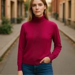 Tommy Hilfiger Magenta Turtleneck Sweater Button Cuff Size L Retro Photo 12