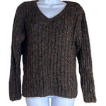 Vintage Alps Brown Marled V Neck Pullover Sweater Cableknit Long Sleeves Medium Brown Photo 0