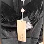 Oh Polly Black Velvet Ruched Long Sleeve Mini Dress Photo 8