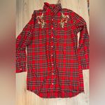 Kendall + Kylie  Red Plaid Floral Embroidery shirt dress button up button down Photo 0