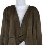 Anthropologie Suede Draped Waterfall Open Front Cardigan Cropped Jacket Olive Green Umgee Photo 3