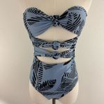 Aerie  Light Blue Black Cheeky High Cut Strapless Triple Knot One Piece Swimsuit Photo 5