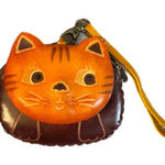 Source Unknown Cat-Shaped Genuine Embossed Leather Coin Purse Wristlet Brown Photo 0