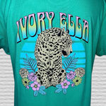 Ivory Ella  Tiger Graphic Print T-Shirt LG Green Short Sleeve Crew Neck Eco Tee Photo 4