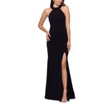 Betsy and Adam Women's Formal Dress Size 4 Black Crepe Tie Up Backless Halter Gown Photo 9