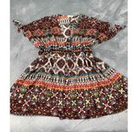 EMBER Coffee Brown Deep Vneck Tie Cuffs Festival Boho Blouse Top Large vacation Photo 4