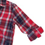 No Boundaries  Womens Plaid Flannel Shirt Top Red Navy Blue Collared Long Sleeve Photo 4