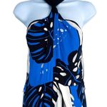 Reiss Erin Palm Print Halter Neck Maxi Dress Sleeveless Blue White Black Photo 9